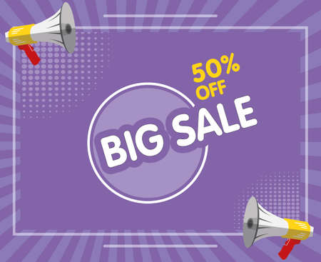 Sale, discount, loudspeaker, megaphone, promotion and advertising design template. Vector illustration.のイラスト素材