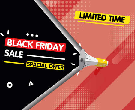 Black friday flat illustrations for advertising, stocks, sales, messages. Vector illustration in comic pop art style.のイラスト素材