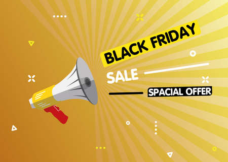 Super black friday sale concept design banner, poster and megaphone. Vector illustration.のイラスト素材
