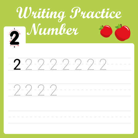 Worksheet writing practice number two fruit. 2 apple numberのイラスト素材