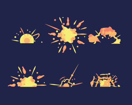 Cartoon explosion boom storyboard comics game design. Comic boom effects.  Red dynamite cloud and boom.のイラスト素材