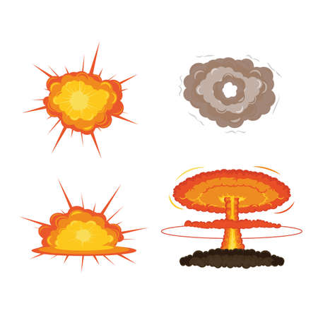 Cartoon bomb explosion. 
Explosion animation effect. Dynamite explosions, danger explosive bomb detonation and atomic bombs cloud comics.のイラスト素材