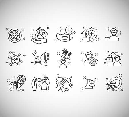 Flu and coronavirus icons set. Virology outline iconset. Simple Set of Coronavirus Protection Related Vector Line Icons.のイラスト素材