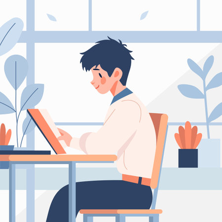 Classroom. Elementary school children studying in class room. Children study in school sitting at desk. Vector illustration EPS10のイラスト素材