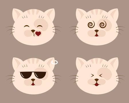 Cute Kitty Emoticon. Set of cat emoticon vector. Emoji vector. Smile icon set. Vector illustration EPS10のイラスト素材