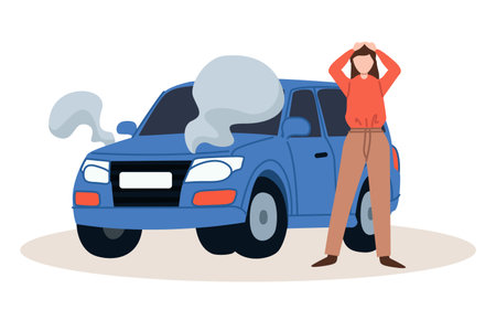 Car accident. Crash, collision at road traffic. Auto collision. Damaged vehicles, road accident collisionのイラスト素材