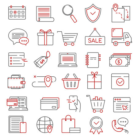 E-Commerce line web icon set. Editable Stroke. Pixel Perfect. Shopping. Online shopping thin line icons.のイラスト素材