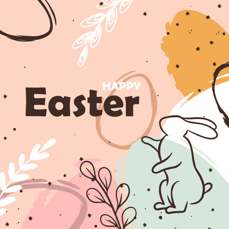 Happy Easter banner. Greeting card, poster, holiday cover. Trendy Easter design eggs and bunny in pastel colors. Modern minimal style. Vector illustration EPS10のイラスト素材
