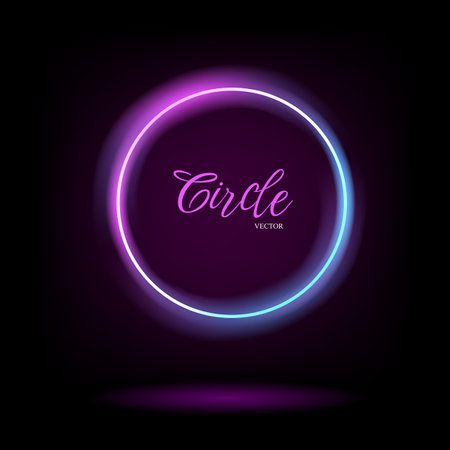 Neon swirl. Curve line light effect. Glow circles with sparkles, magic light effect. Magic circle vector. Light round frame. Rounded neon line with light effect. Energy flow tunnel.のイラスト素材