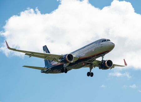SHEREMETYEVO, MOSCOW REGION, RUSSIA - June 28, 2017: Airbus A320 of Aeroflot Airlines makes a landing at Sheremetyevo International Airport.のeditorial素材
