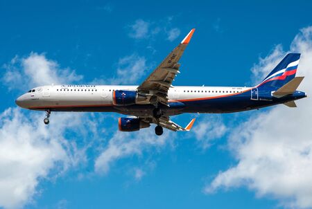 SHEREMETYEVO, MOSCOW REGION, RUSSIA - June 28, 2017: Airbus A321 of Aeroflot Airlines makes a landing at Sheremetyevo International Airport.のeditorial素材