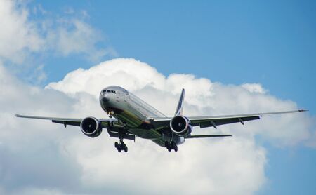 SHEREMETYEVO, MOSCOW REGION, RUSSIA - June 28, 2017: Boeing 777-300ER of Aeroflot Airlines makes a landing at Sheremetyevo International Airport.のeditorial素材