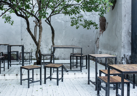 The tables of an outdoor summer cafeの写真素材