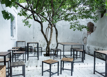 The tables of an outdoor summer cafeの写真素材