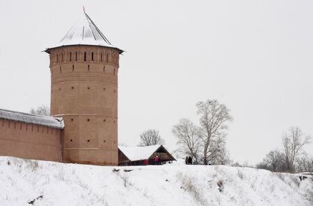 Brick wall Spaso-Evfimievsky Monastery in the city of Suzdal, Vladimir Region, Russiaの写真素材