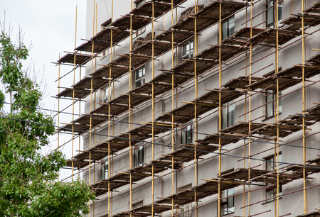 Scaffolding on one of the buildings in Moscow.の写真素材