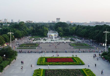 MOSCOW, RUSSIA August 20, 2017 View of the Maxim Gorky Park of Culture and Rest in Moscow from the observation deck of the arch of the main entranceのeditorial素材
