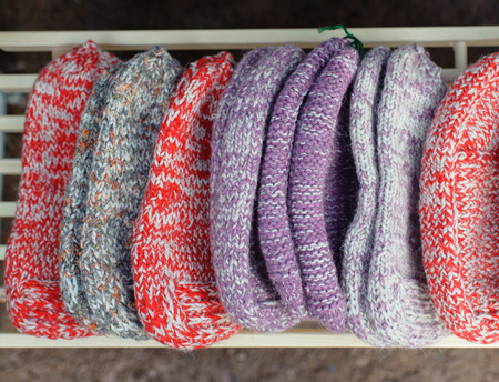 Woolen socks on the store shelvesの写真素材