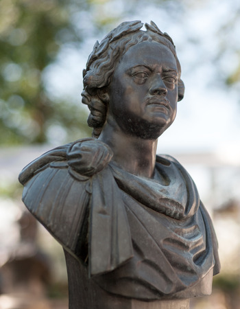 September 23, 2017 Moscow Russia Bust of Emperor Peter I Romanov made by Zurab Tsereteli on the Rulers alley in Moscow.のeditorial素材