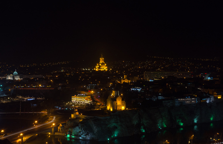 The view of night Tbilisi from the nariqala fortress