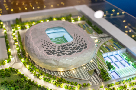 December 4, 2017 Moscow, Russia. The mock-up of the Qatar Foundation Stadium  at which the matches of the FIFA World Cup 2022 in Qatar will be held.のeditorial素材