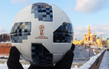 January 22, 2018. Moscow, Russia. The official ball of the FIFA World Cup 2018 Adidas Telstar 18...