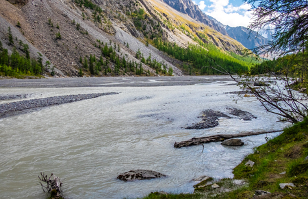 Mountain landscape. The dead mountain lake of Maash in the Altai Republic.の写真素材