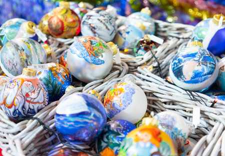 23 November 2018, Moscow, Russia. Christmas tree toys in the shopping center GUM on red square in Moscow.のeditorial素材