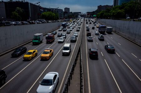 May 30, 2019, Moscow, Russia. Car traffic on the Third Ring Road in Moscow.