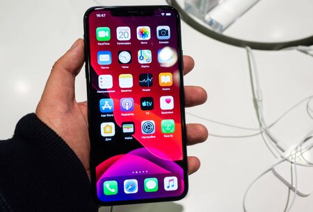 September 20 2019 Moscow, Russia. New phone from Apple Iphone 11 pro MAX on the shop window