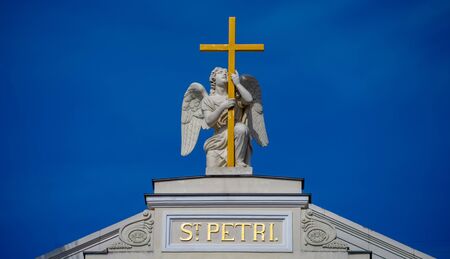 April 18, 2018. St. Petersburg, Russia. The angel on the front  Lutheran Church of Saint Peter and...