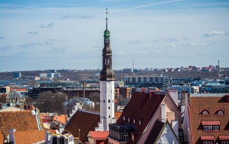 21 April 2018 Tallinn, Estonia. View of the Old town from the observation deckのeditorial素材