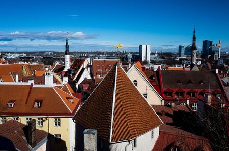 21 April 2018 Tallinn, Estonia. View of the Old town from the observation deckのeditorial素材