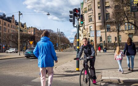 April 22, 2018, Stockholm, Sweden. Cyclists on one of the streets in Stockholm.