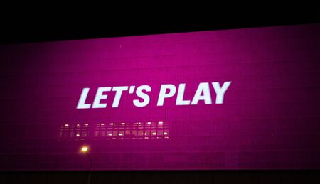 10 September 2019, Moscow, Russia. The logo of the FIFA world Cup 2022, which will be held in Qatar, on a giant screen in the city center.のeditorial素材