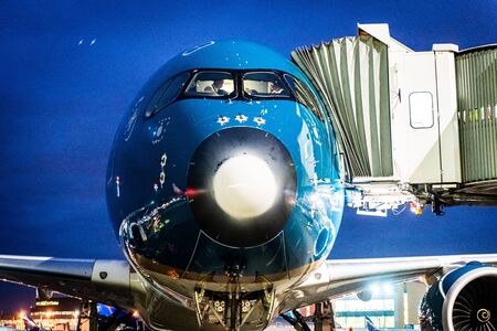 October 29, 2019, Moscow, Russia. Plane 
Airbus A350-900 Vietnam Airlines at Sheremetyevo airport in Moscow.のeditorial素材