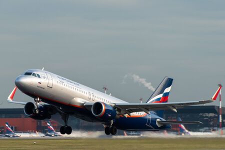 October 29, 2019, Moscow, Russia. Plane 
Airbus A320-200 Aeroflot - Russian Airlines at Sheremetyevo airport in Moscow.のeditorial素材