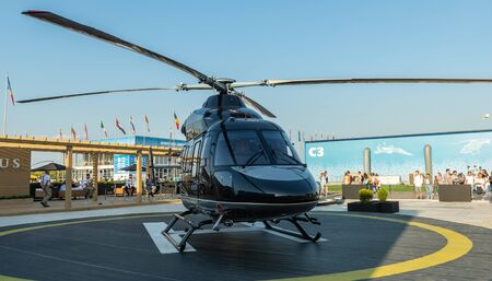 August 30, 2019 Zhukovsky, Russia. The Ansat helicopter in the Aurus design at the MAKS-2019 International aviation and space salon.のeditorial素材