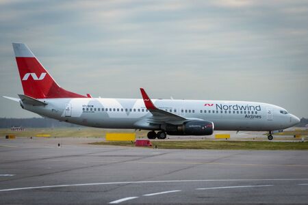 October 29, 2019, Moscow, Russia. Plane 
Boeing 737-800 Nordwind Airlines at Sheremetyevo airport in Moscow.のeditorial素材