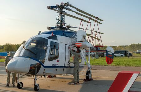 August 30, 2019. Zhukovsky, Russia. Russian multi-purpose helicopter Kamov Ka-226 with engine...