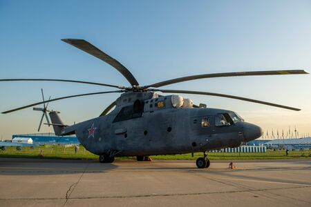 August 30, 2019. Zhukovsky, Russia. Russian heavy multi-purpose transport helicopter Mil Mi-26 at the International Aviation and Space Salon MAKS 2019.のeditorial素材
