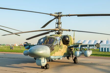 August 30, 2019. Zhukovsky, Russia. Russian reconnaissance and attack helicopter Kamov Ka-52 Alligator at the International Aviation and Space Salon MAKS 2019.のeditorial素材