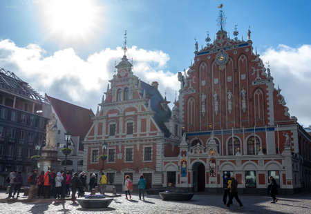 April 24, 2018 Riga, Latvia. House of the Blackheads in the Old Town in Riga.のeditorial素材