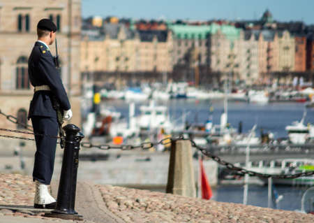 April 22, 2018 Stockholm, Sweden. Honor guard at the Royal Palace in Stockholm.のeditorial素材