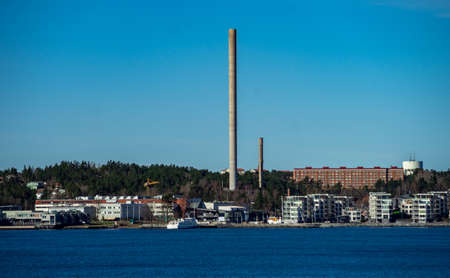 April 22, 2018 Stockholm, Sweden. Port Vartahamnen in the Strait Lilla Vartan in Stockholm.のeditorial素材