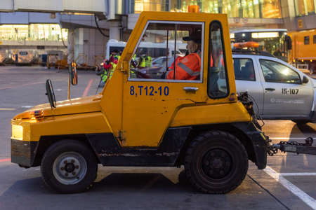 October 29, Moscow, Russia, Airfield tractor at Sheremetyevo Airport.のeditorial素材