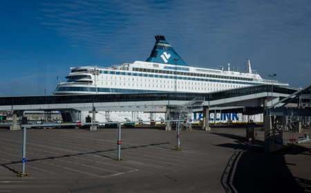 23 April 2019, Tallinn, Estonia. High-speed passenger and car ferry of the Estonian shipping concern Tallink Silja Europa in the port of Tallinn.のeditorial素材