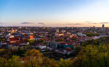 April 27, 2018 Vilnius, Lithuania. View of the old city of Vilnius from Three Cross Mountain.のeditorial素材