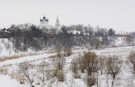 View of the Orthodox Church of the ascension Church in Suzdal in winter.の写真素材