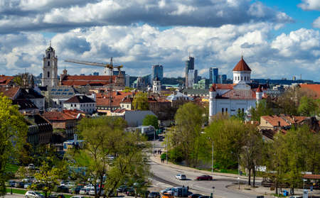 April 27, 2018 Vilnius, Lithuania, View of the old city of Vilnius from the top point.のeditorial素材